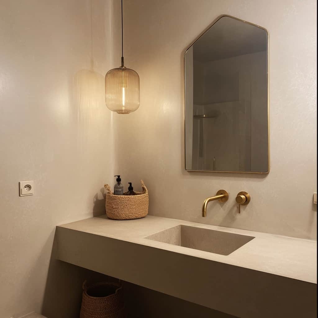 Custom-built microcement sinks and countertops showcasing waterproof durability and modern bathroom design - Riyadh Floors