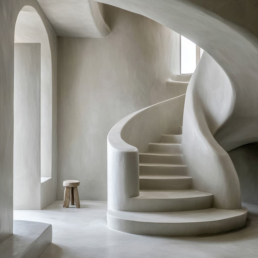 Mesmerizing spiral staircase with seamless microcement finish showcasing architectural elegance and modern design - Riyadh Floors