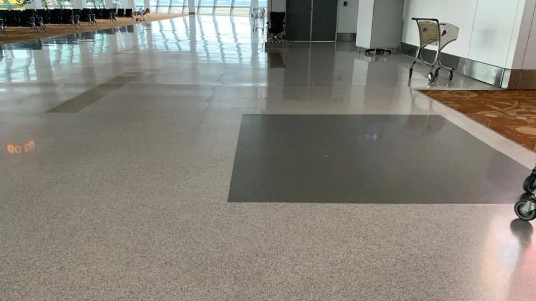 Commercial terrazzo flooring at airport in Saudi Arabia with polished finish by Floroz