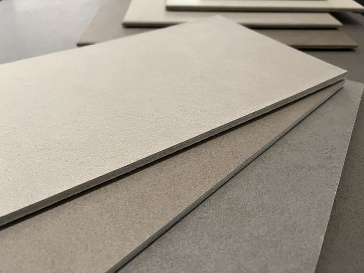 Close-up of hand-applied microcement floor samples.