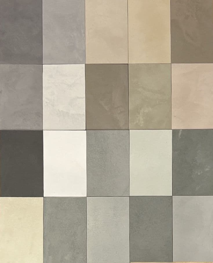 A comprehensive grid of floor-grade mineral pigments.