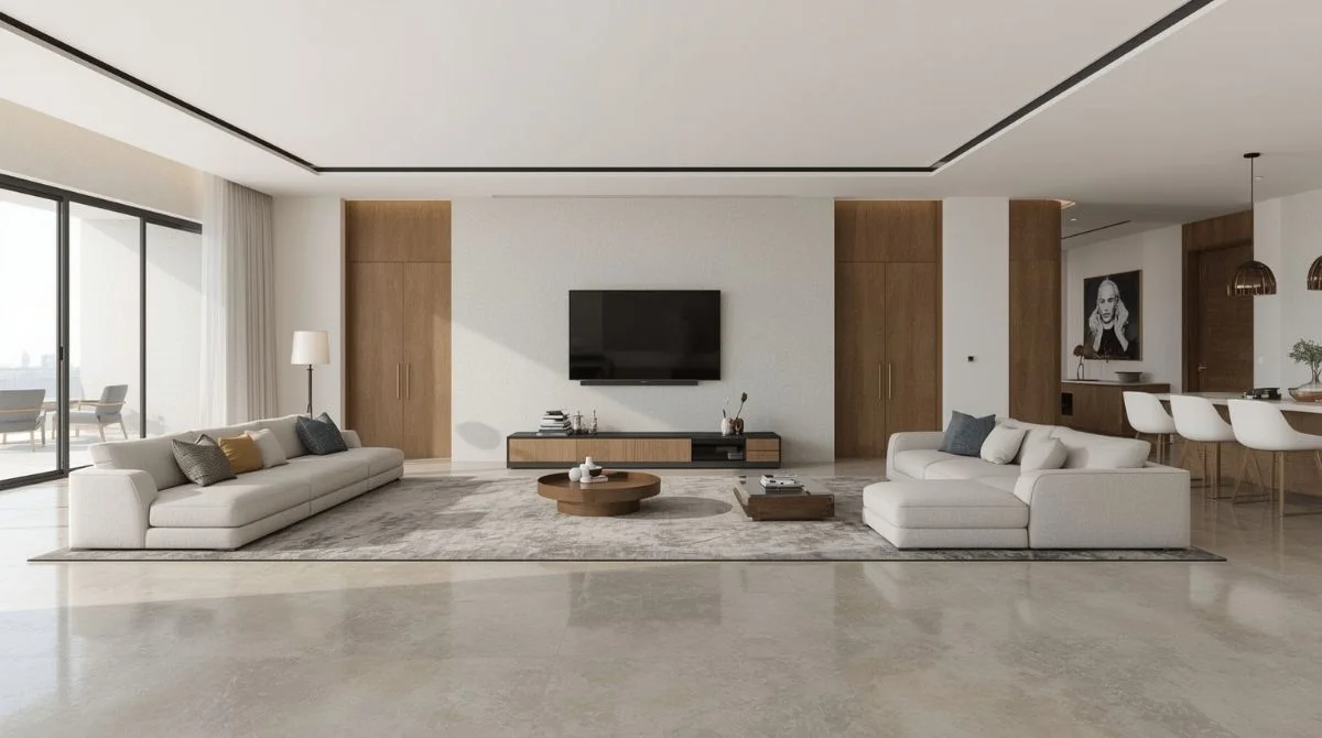 Modern microcement flooring in luxury Saudi home