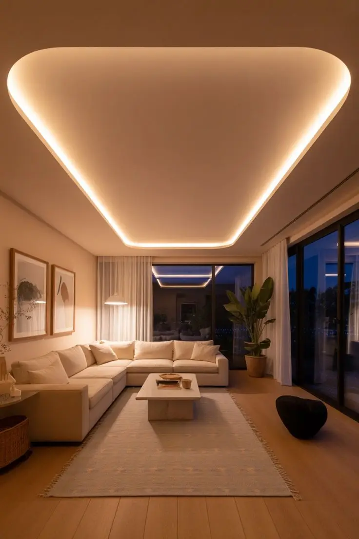 سقف جبس بورد بحافة مع قناة LED مدمجة في مشروع سكني فاخر سعودي